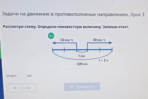 Задачи на движение в противоположных направлениях. Урок 3Рассмотри схему. Определи неизвестную велич