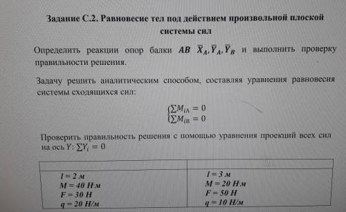 Задание С.2. Равновесие тел под действием произвольной плоской системы сил.