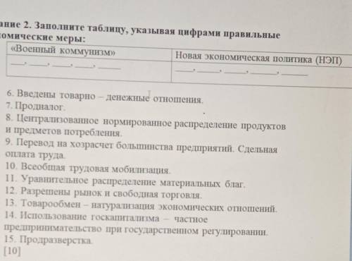 Заполните таблицу указывая цифрами правильные экономические меры ​