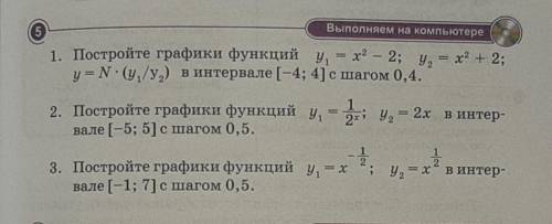 Выполняем на компьютере 51. Постройте графики функций у = х2 - 2; у = х2 + 2;y = N. (у /у) в интерва