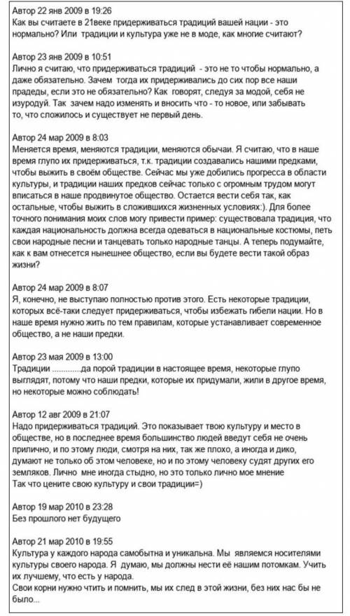 3) Прочитайте текст (обсуждение вопроса сохранения традиций на форуме).Напишите эссе «Нужно ли чтить