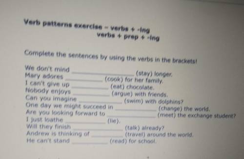 Verb patterns exercise - verbs + -ing verbs + prep + -ingComplete the sentences by using the verbs i