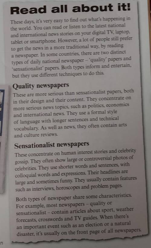 3 Read the text again and write true, false, or don't know.1 Newspapers aren't popular any more.2 Pe