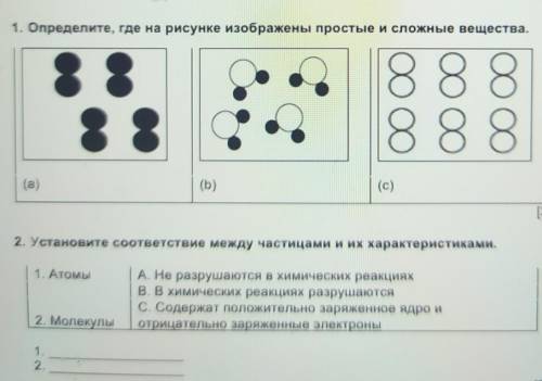 1. Определите, где на рисунке изображены простые и сложные вещества.(а)(b)(c)​