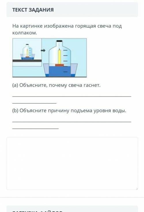 ТЕКСТ ЗАДАНИЯ На картинке изображена горящая свеча под колпаком.￼(a) Объясните, почему свеча гаснет.