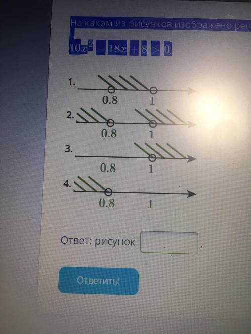 На каком из рисунков изображено решение неравенства? 10x2−18x+8>0.