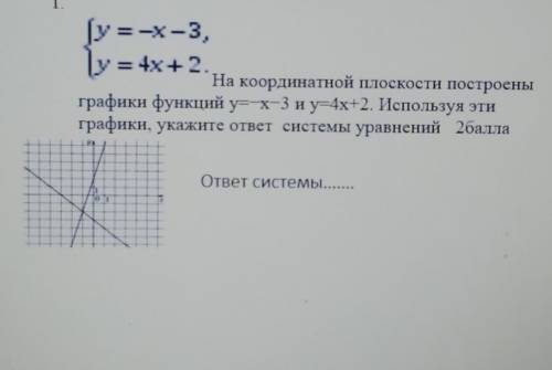 [y=-x-3, ly=4x+3.На координатной плоскости построеныграфики функций у=-x-3 и y=4x+2. Используя этигр