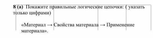 покажите правильные лагические цепочки : (указать только цифрами)материал--свойства материалов --пре