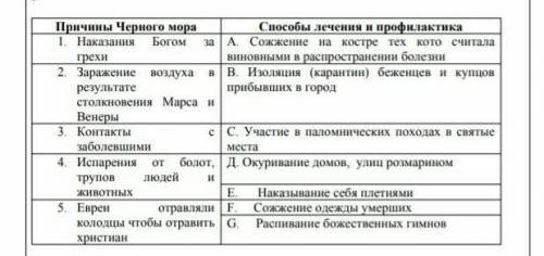 Соотнесите предстовление среднивиковых жителей о причинах Чорного мора в лечение ​