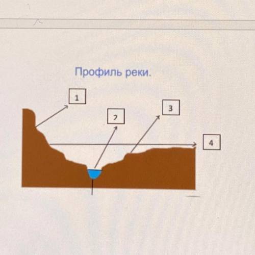 5. На рисунке соотнесите название частей речного профиля: речная долина, речная терраса, пойма реки,