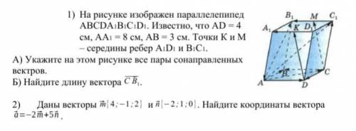 1) На рисунке изображен параллелепипед АBCDA1B1C1D1. Известно, что AD = 4 см, АА1 = 8 см, АВ = 3 см.