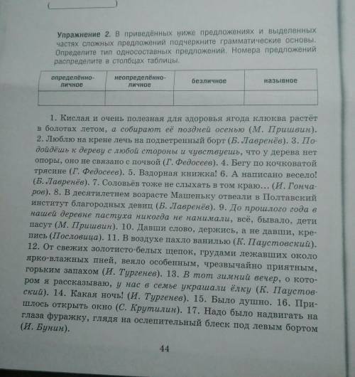 Упражнение 2, определить тип односоставных предложений, подчеркнуть​ грамматическую основу ​