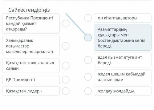 ТЕКСТ ЗАДАНИЯ СәйкестендіріңізРеспублика Президенті қандай қызмет атқарады?Халықаралық қатынастар мә