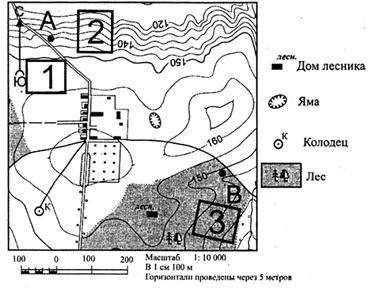 Изучи план местности и выполни следующие задания: а. Определите расстояние от колодца до домика лесн