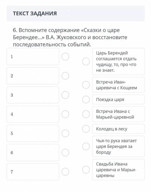 Вспомните содержание «сказки о Берендее» В. А. Дуковского и восстоновите последовательность событий