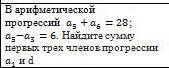 В арифметической прогресии а5+а6=28; а5-а3=6.найдите сумму первых трёх членов прогресии а1 и d.​