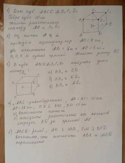 1) Дан куб ABCD A1,B1,C1,D1. Ребро куба 10 см. Найти расстояние между АС и В1 Д1