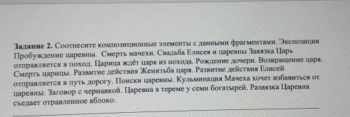 Задание 2. Соотнесите композиционные элементы с данными фрагментами. Экспозиция Пробуждение царевны.