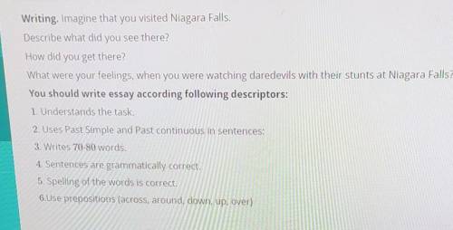 Writing. Imagine that you visited Niagara Falls. Describe what did you see there?How did you get the