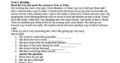 ​ask 1. Reading Read the text and mark the sentences as true or false.My workday starts very early.