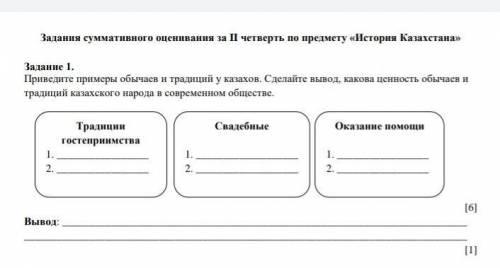 Приведите примеры обычаев и традиций у казахов. Сделайте вывод, кокова ценность обычаев и традицией