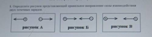 1. Определите рисунок представляющий правильное направление силы взаимодействия двух точечных зарядо