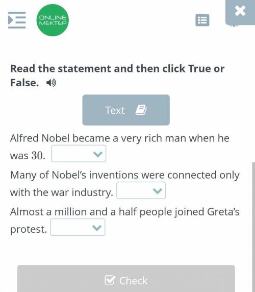 Read the statement and then click True or False.​