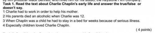 Task 1. Read the text about Charlie Chaplin's early life and answer the true/false or doesn’t say.1