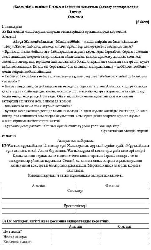 Екі мәтіндегі негізгі және қосымша ақпараттарды көрсет керек​