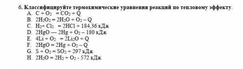 Класифицируйте термо химические уравнения реакций по тепловому эффекту​