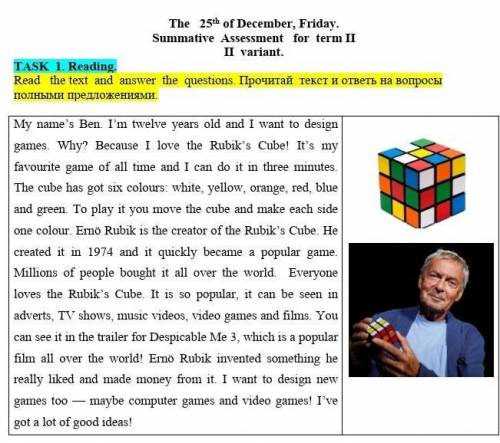 1 How many people bought the Rubik’s Cube? 2 What colours are in the cube?3 When did Rubik first mak