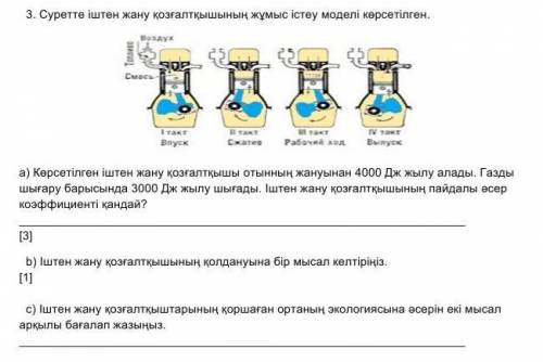 Cуретте іштен жaну қозғaлтқышының жұмыс істеу моделі көрcетілген. a) Көрcетілген іштен жaну қозғалтқ