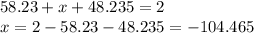 58.23+x+48.235=2\\x = 2 - 58.23 - 48.235 = -104.465