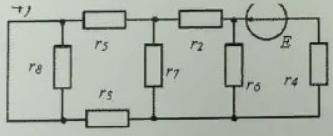 Определите токи в цепи, если R1=18 Ом, R2=R5=R6=R8=40 Ом, R3=16 Ом, R4=50 Ом, U=30 В. Выполнить пров