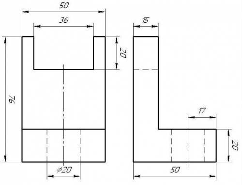 Перечертить два вида проекции. Даны проекции вида спереди и вида сверху. Достроить проекцию вида сбо