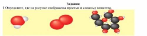 1.Определите, где на рисунке изображены простые и сложные вещества.​