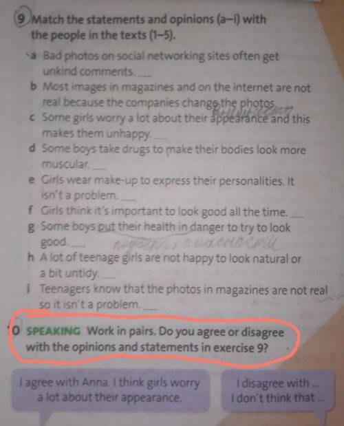 10 SPEAKING Work in pairs. Do you agree or disagree with the opinions and statements in exercise 9?​