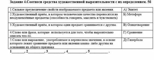 Задание 4.Соотнеси средства художественной выразительности с их определением. 5б 1.Сильное преувелич