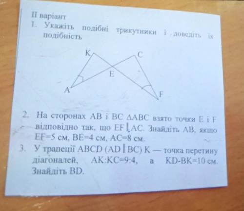 Укажіть подібні трикутники і доведіть їх​