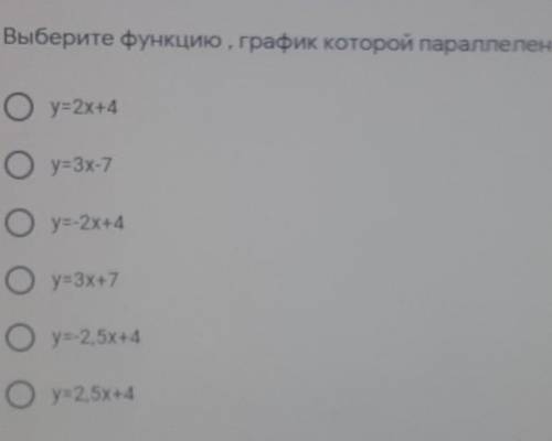 у меня СОЧ Вот сама функция y=-2x+7Вот вопрос: Выберите функцию, график которой паралелен графику да