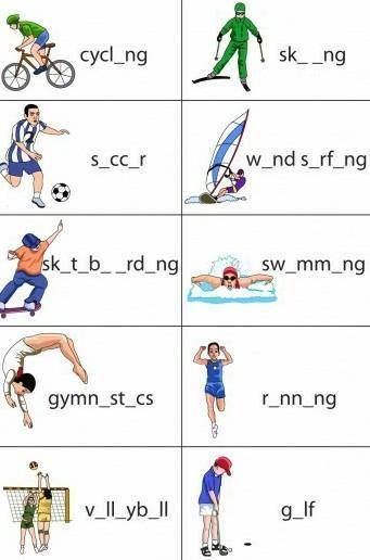 Sports - Fill in the missing vowels Fill in the missing vowels for each of the following words:​