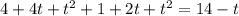 4 + 4t + t^2 + 1 + 2t + t^2 = 14 - t