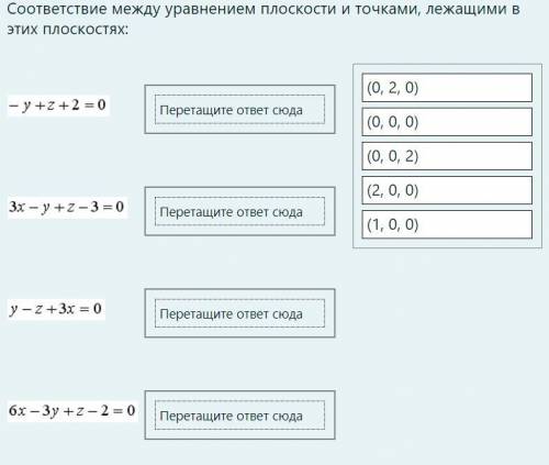 Cоответствие между уравнением плоскости и точками, лежащими в этих плоскостях: