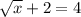 \sqrt{x}+2=4