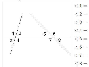 Известно, что∢4=152°,∢6=124°. Вычисли остальные углы.