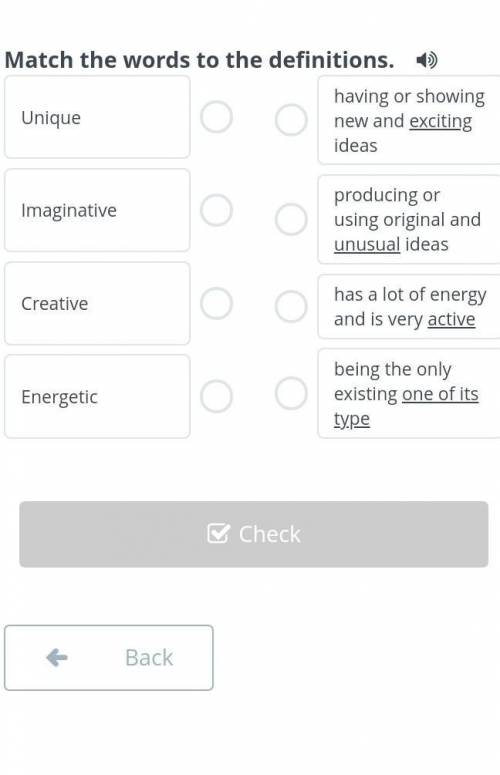 Match the words to the definitions. 4) having or showing new and exciting Unique ideas producing or