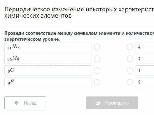 Проведи соответствие между символом элементом и количеством электронов на внешнем энергетическом уро