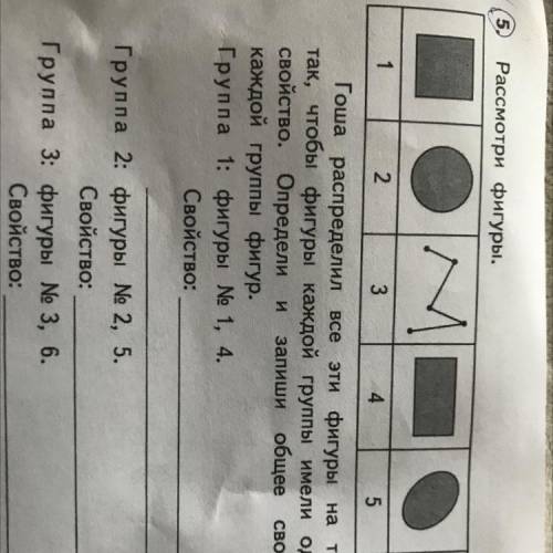 Рассмотри фигуры. Z 1 2 3 4 5 6. Гоша распределил все эти фигуры на три группы так, чтобы фигуры каж