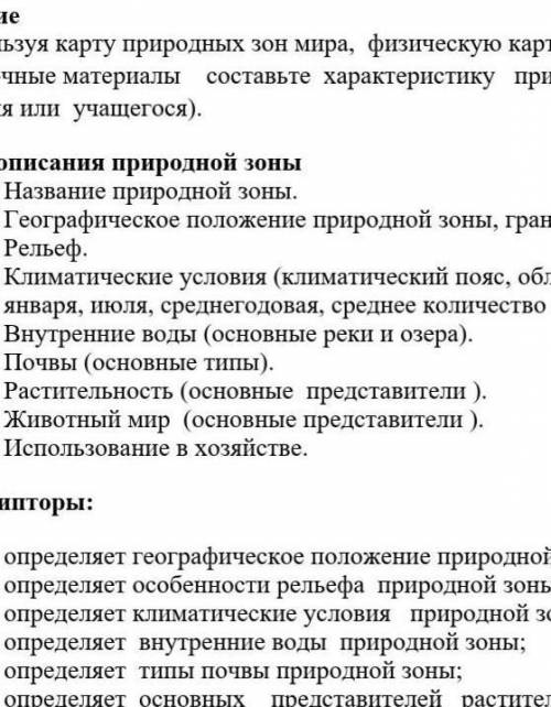 Характеристика природной зоны по плану