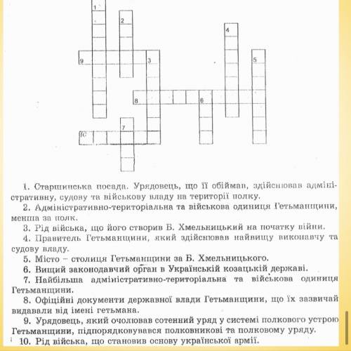 Історія України 8 Клас Кросворд «Гетьманщина» Нужно сдать сегодня за